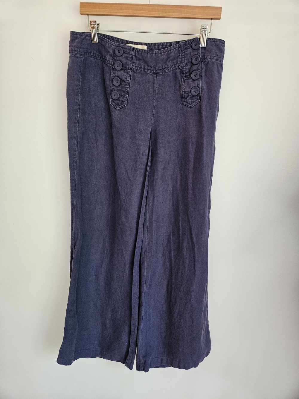Elevenses Anthropologie 100% Linen Wide Leg Sailor Pants Sunwashed Blue, 8